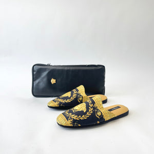 VERSACE I HEART BAROQUE BLK/ GOLD SLIPPERS 