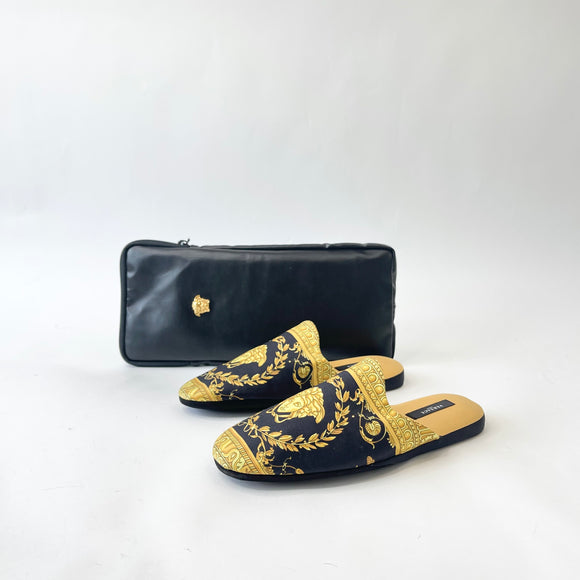 VERSACE I HEART BAROQUE BLK/ GOLD SLIPPERS 