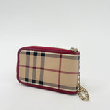 BURBERRY HAYMARKET CHECK WRISTLET & CARD CASE W CHAIN