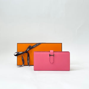HERMES BEARN WALLET IN ROSE LIPSTICK CHEVRE MYSORE & PALLADIUM HW