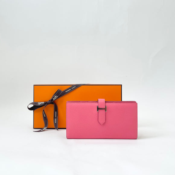HERMES BEARN WALLET IN ROSE LIPSTICK CHEVRE MYSORE & PALLADIUM HW