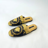VERSACE I HEART BAROQUE BLK/ GOLD SLIPPERS 