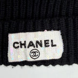 CHANEL BLK CASHMERE BEANIE W SEQUIN LOGO