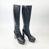 GUCCI BLK LEA PLATFORM KNEE HIGH BOOTS sz 37.5