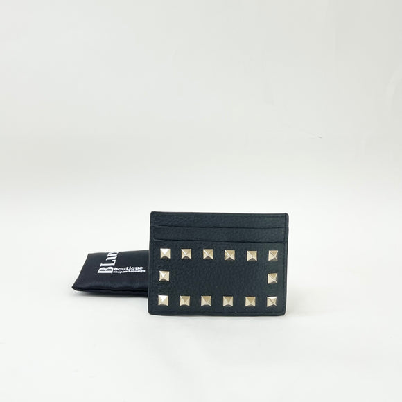 VALENTINO ROCKSTUD CARD HOLDER IN BLK LEA & GHW