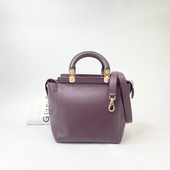 GIVENCHY HGD BURGUNDY LEA 2 WAY TOTE BAG