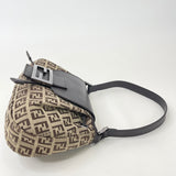 FENDI ZUCCHINO CANVAS & BRN LEA MINI FLAP HOBO SHOULDER BAG
