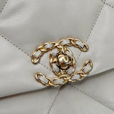 CHANEL LARGE 19 IN CREAM LAMBSKIN LEA & TRI TONE HW