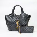 SAINT LAURENT ICARE MAXI IN BLK LMBSKIN LEA + POUCH