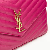 SAINT LAURENT CASSANDRE CHAIN WALLET/ CROSSBODY IN HOT PINK GRAIN DE POUDRE LEA & GHW - BLuxe Boutique