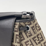 FENDI ZUCCHINO CANVAS & BRN LEA MINI FLAP HOBO SHOULDER BAG