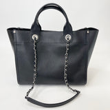 CHANEL DEAUVILLE STUDDED BLK CAVIAR LEA TOTE BAG