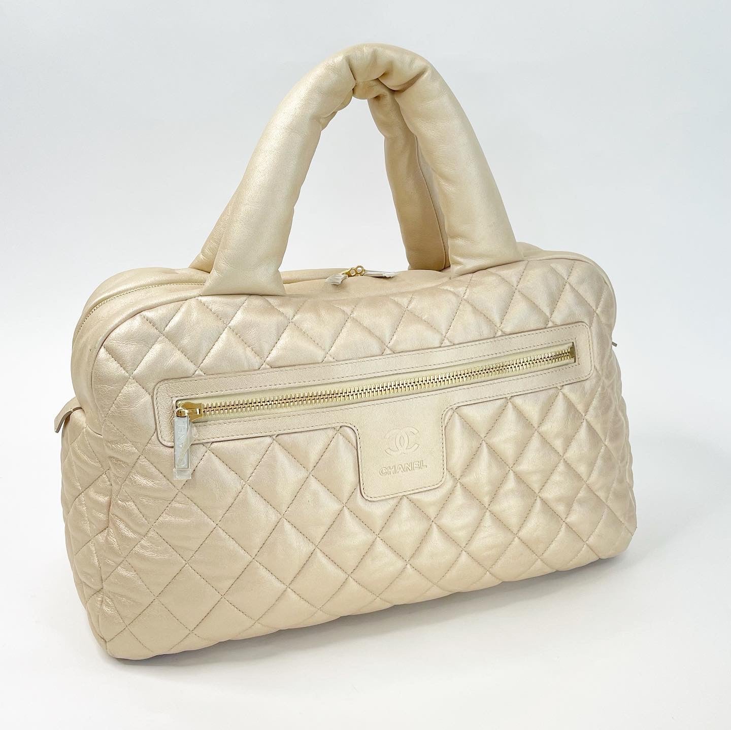 CHANEL COCO COCOON CHAMPAGNE BEIGE LAMBSKIN QUILTED LEATHER BOSTON BO BLuxe Boutique