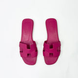 HERMES ORAN ROSE BOUGAINVILLIER ( FUSHCIA ) EPSOM CALF LEA SANDALS sz 34.5
