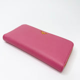 PRADA PINK SAFFIANO LEA LARGE ZIP WALLET