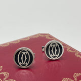 CARTIER SILVER & PALLADIUM BLK LAQUER LOGO CUFF LINKS