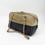 CHANEL IRRIDESCENT GOLD PYTHON & BLK CALF LEA BOWLER BAG