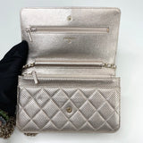 CHANEL CHAMPAGNE IRIDESCENT PERFORATED LEA CLASSIC WOC W GHW