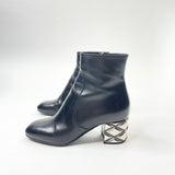 LOUIS VUITTON SILVER LIGHT BLK LEA BOOTS SZ 34.5