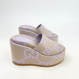 GUCCI JUMBO GG LILAC & BEIGE PLATFORM WEDGES sz 36.5