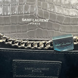 SAINT LAURENT KATE TASSEL IN GREY EMBOSSED LEA & SHW