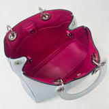 CHRISTIAN DIOR DIORISSIMO MEDIUM TOTE BAG + ZIP WRISTLET POUCH IN LT BLUE & FUCSHIA PEBBLED LEA & SHW