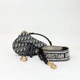 CHRISTIAN DIOR BLUE OBLIQUE JACQUARD MINI SADDLE + GUITAR STRAP - BLuxe Boutique