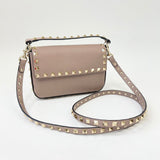 VALENTINO ROCKSTUD POUDRE PEBBLED LEATHER TOP HANDLE MINI CROSSBODY