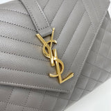 SAINT LAURENT ENVELOPE BAG IN FOG GREY QUILTED MATELASSE LMSKN LEA & GHW