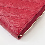SAINT LAURENT CASSANDRE MATELASSE ZIP LONG WALLET IN RED GRAIN DE POUDRE LEA & GHW