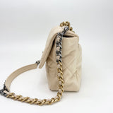 CHANEL LARGE 19 IN CREAM LAMBSKIN LEA & TRI TONE HW
