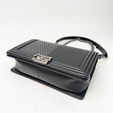 CHANEL LARGE BLK CHEVRON LMSKN LEATHER W RUTHENIUM HW BOY - BLuxe Boutique