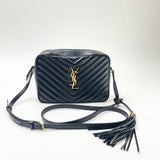 SAINT LAURENT LOU BLK CHEVRON LEA & GHW CAMERA CROSSBODY BAG