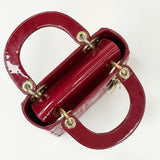 CHRISTIAN DIOR MINI LADY DIOR IN RED PATENT LEA & GHW - BLuxe Boutique