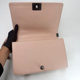 CHANEL LARGE BOY IN LT PINK QUILTED LAMBSKIN & RUTHENIUM HW