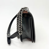 CHANEL LARGE BLK CHEVRON LMSKN LEATHER W RUTHENIUM HW BOY