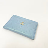 CHANEL CLASSIC CARD CASE IN IRIDESCENT BABY BLUE LMSKN LEA W GHW