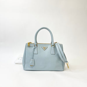 PRADA DOUBLE ZIP GALLERIA TOTE IN LT BLUE SAFFIANO LEA & GHW