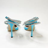 MACH & MACH DOUBLE BOW TURQUOISE SILK PUMPS sz 38.5