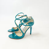 JIMMY CHOO AZIA TEAL PAT LEA SANDALS sz 36.5