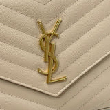 SAINT LAURENT CASSANDRE CHAIN WALLET/ CROSSBODY IN BEIGE GRAIN DE POUDRE LEA & GHW