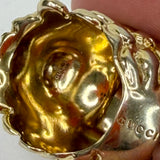 GUCCI GOLD TONE LIONS HEAD RING W CRYSTAL