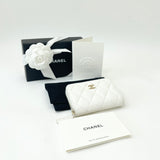 CHANEL CLASSIC ZIP COIN/ CARD CASE IN WHT CAV LEA & GHW