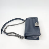 PRE LOVED CHANEL MEDIUM BOY NAVY IN CALFSKIN LEA W RHW