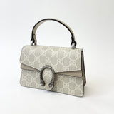 GUCCI TOP HANDLE DIONYSUS SUPER MINI TWO WAY IN OATMEAL SUPREME CANVAS & LEA 