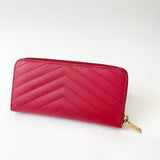 SAINT LAURENT CASSANDRE MATELASSE ZIP LONG WALLET IN RED GRAIN DE POUDRE LEA & GHW