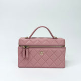 CHANEL SLIM VANITY TOP HANDLE W CHAIN IN PINK CAVIAR LEA & LIGHT GHW