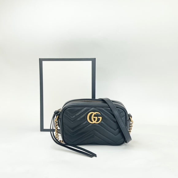 GUCCI MARMONT CAMERA BLK LEA MINI CROSSBODY