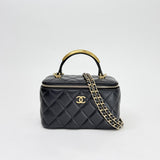 CHANEL RECTANGULAR METAL TOP HANDLE VANITY IN BLK LMBSKN & BRUSHED GHW