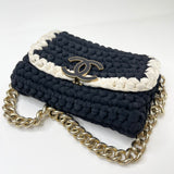 * RARE* CHANEL FANCY CROCHET BLK/ CRM QUILTED FLAP SHOULDER BAG